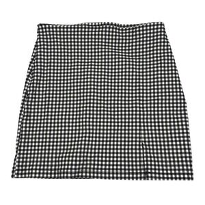 Black White Gingham Check Mini Skirt High Waist Split Hem